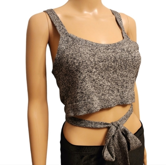 Aerie Heather Gray Knit Tank Top With Wrap Waist Tie Size M - Picture 3 of 11